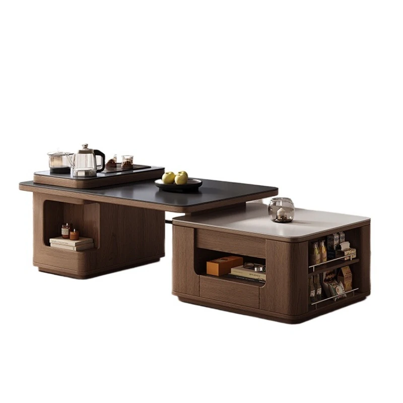 

Household small apartment movable tea table integrated high-end rock slab small tea table