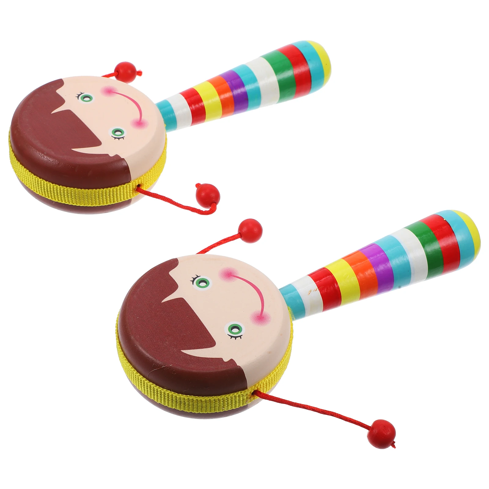 

2 Pcs Wooden Drum for Infant Baby Musical Toys Cartoon Rattles Babies