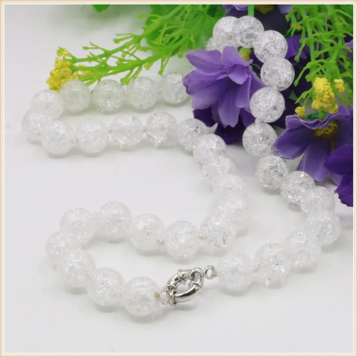 10mm Round White Blast Crystal Necklace Natural Stone Accessory Beads Neckwear Alloy Steering Wheel Buckle Jewelry Making Design