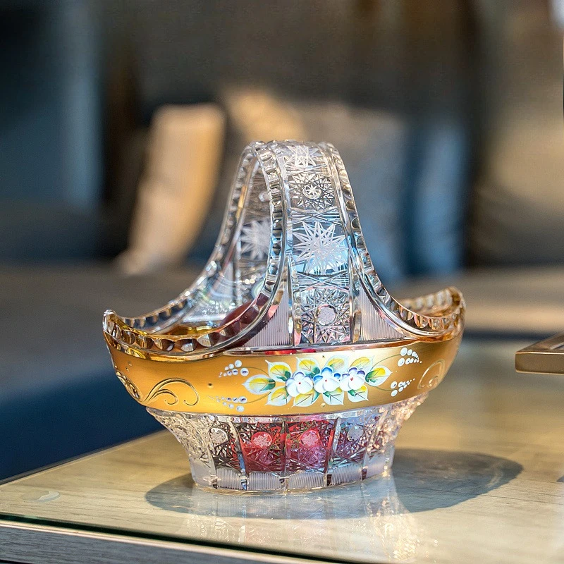 Enamel flower crystal glass fruit basket, fruit plate
