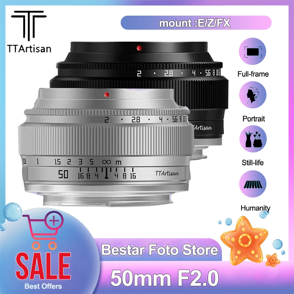 

TTArtisan Full Frame 50mm F2.0 Mirrorless Camera Lens compatible with Nikon Z Canon M50 Fuji X Olypus Snoy A7