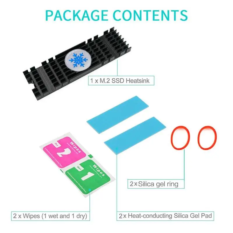 Disipador térmico M2 de aluminio, disipador de calor extruido para PCIe NVMe NGFF 2280 SSD, disipación de calor, Enfriador de refrigeración, almohadilla térmica de silicona