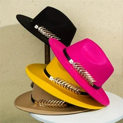 A Ladies Western cowboy hat classic tweed flat-brimmed sunshade felt hat retro lightweight jazz hat for men and women