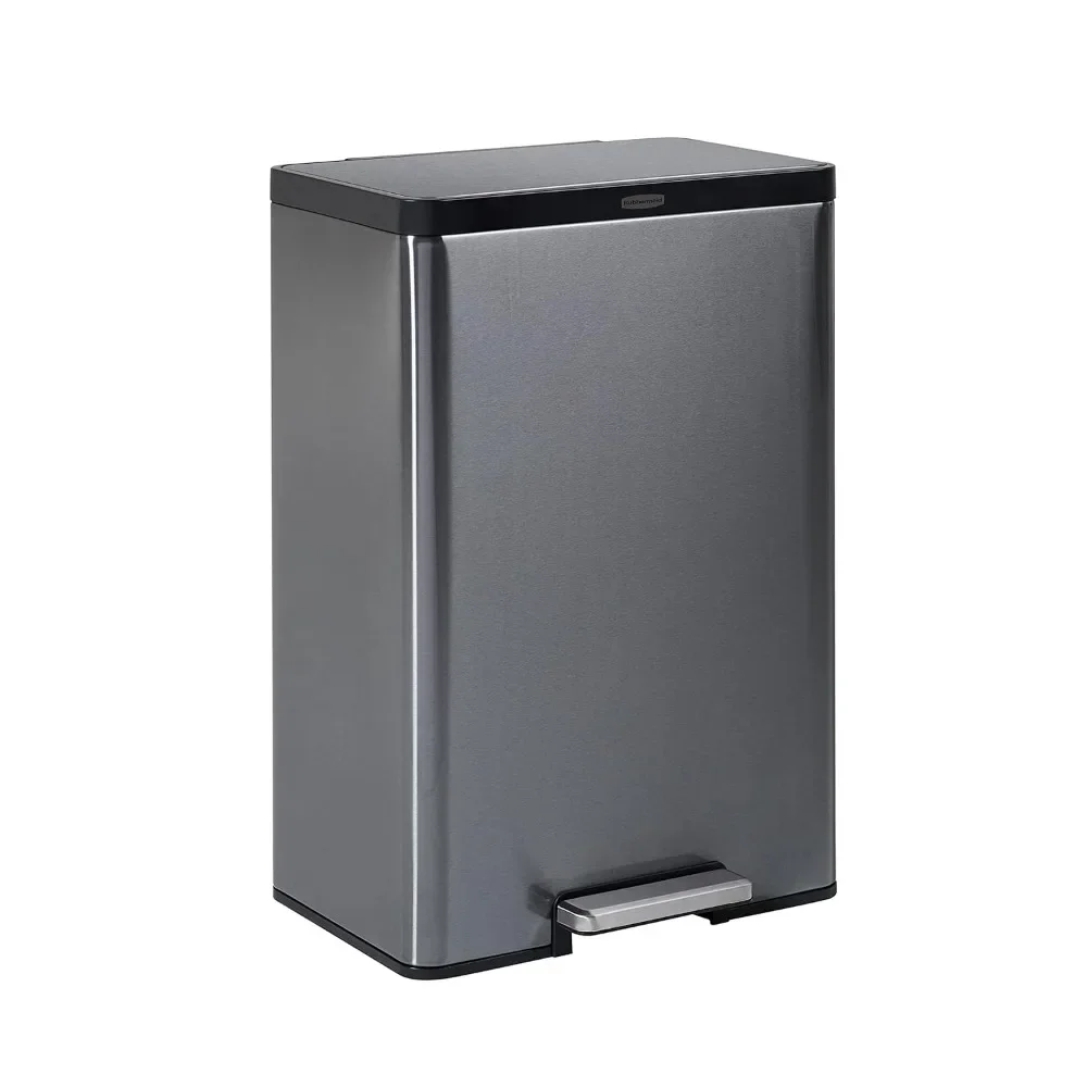 

Stainless Steel Step-On Trash Can, Charcoal, Wastebasket for Home/Kitchen/Bathroom/Office Hands Free Use Quiet Close