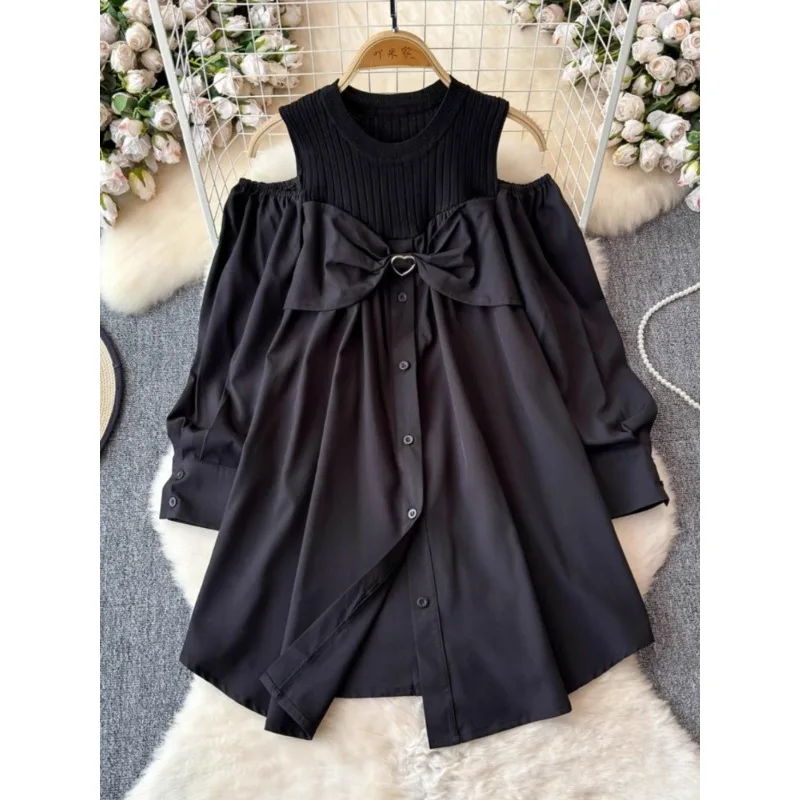 

Shirt Women Blouse Design Sense Autumn Winter New Fake Two-piece Stitching Tops Loose Large Edition Heavy Industry Shirt Trendy