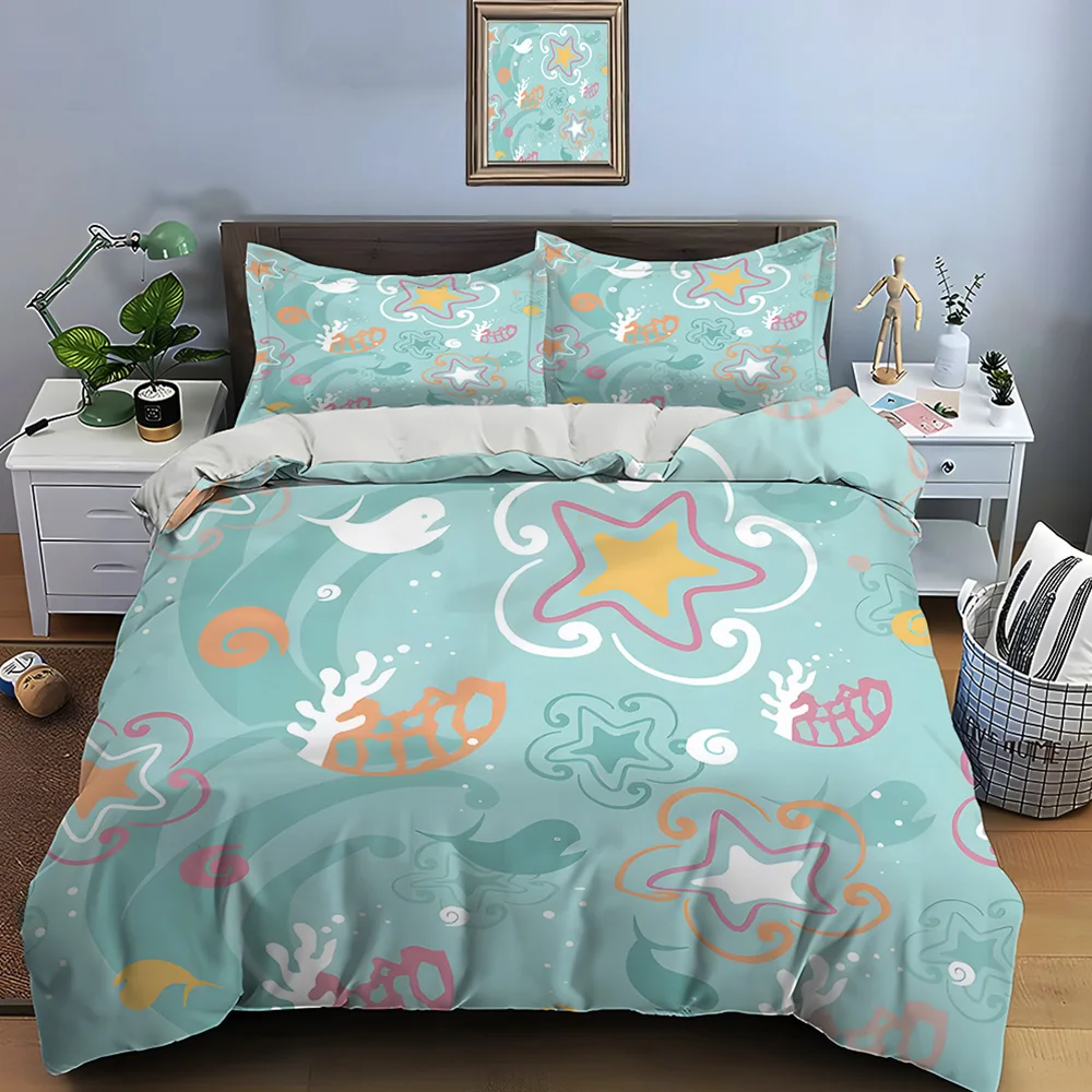 Ocean-themed abstract pattern Print Soft Comfortable Duvet Cover Bedding Set Included 1*Duvet Cover  2*Pillowcases Luxury gifts