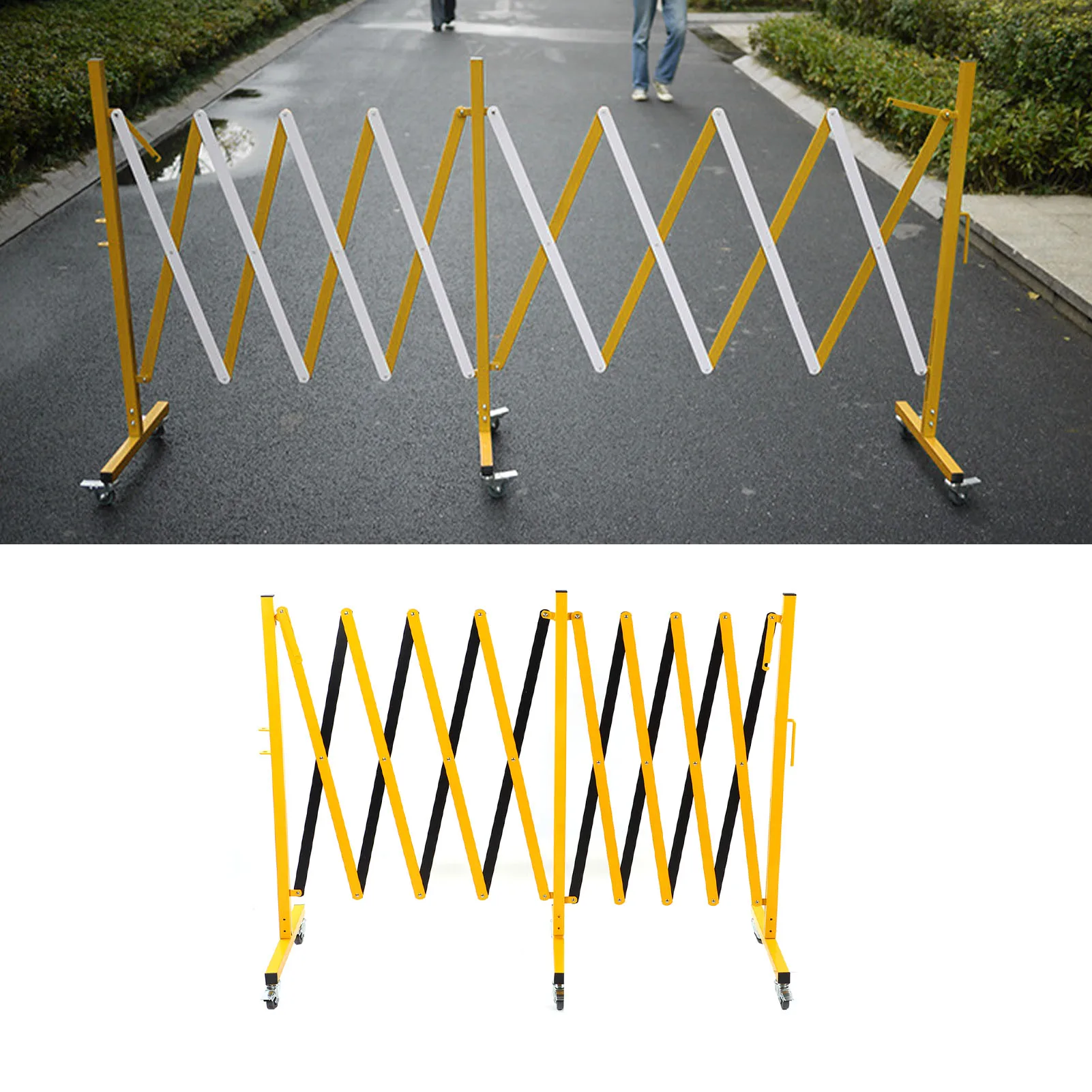 5m Expandable Metal Barricade Iron Column Mesh Reflective Portable Traffic Fence with Locking Coasters Retractable Traffic Fence