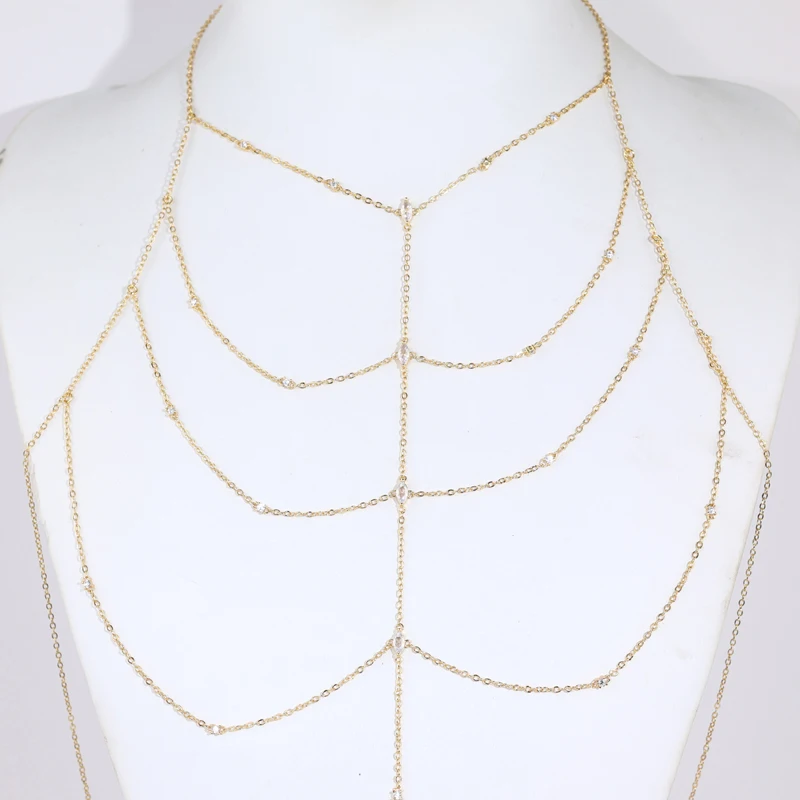 2025 New Summer Sexy Chest Chain Belly Waist Chain Necklace for Women Girls Cross Female Beach Harness Breast Body Chain Jewelry