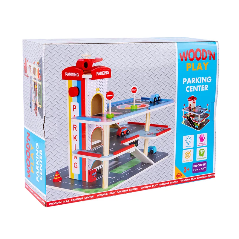 Holz Simulation Parkplatz kinder Spielzeug Fahrzeug Modell Kit Bausteine Diy Diorama Montessori Bildung Beschäftigt Brettspiele