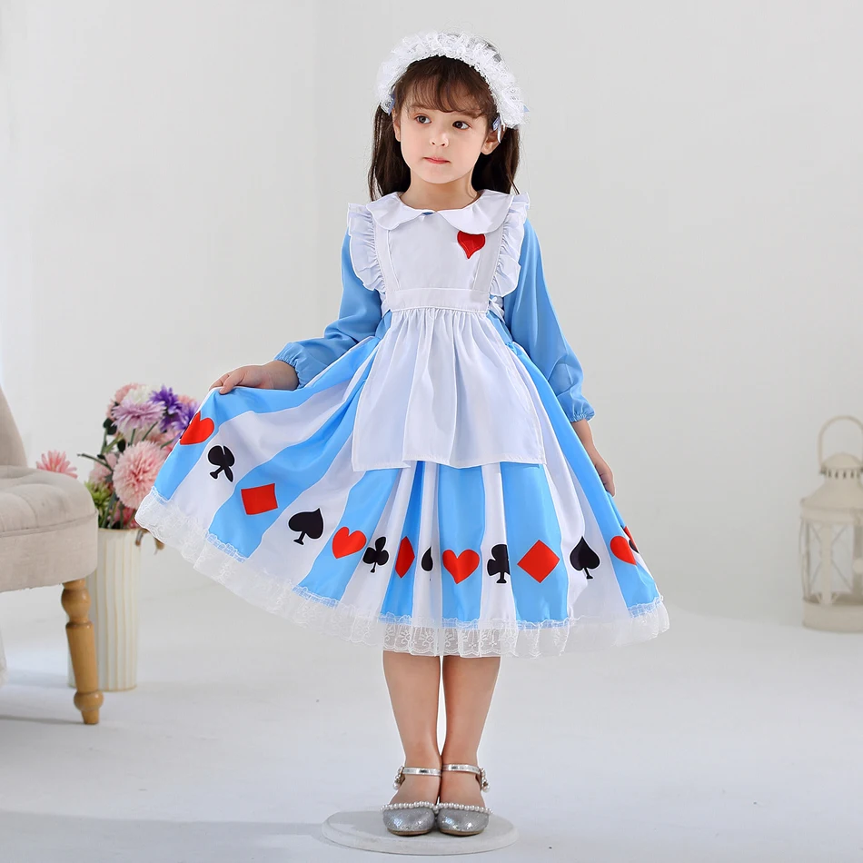 Kid Girl Alice Maid Lolita Dress Pirncess Wonderland Alice Costume Baby Cosplay Servant Family Party Purim Fantasia Fancy Dress