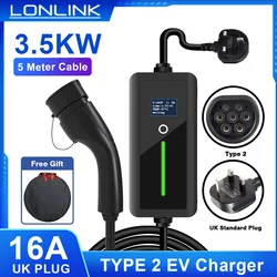 LONLINK Portable UK Plug EV Charger 3.5KW To Type 2 /GBT/TYPE 1 EV Electric Car Charger Charging Charger 13A 240V 5M Cable