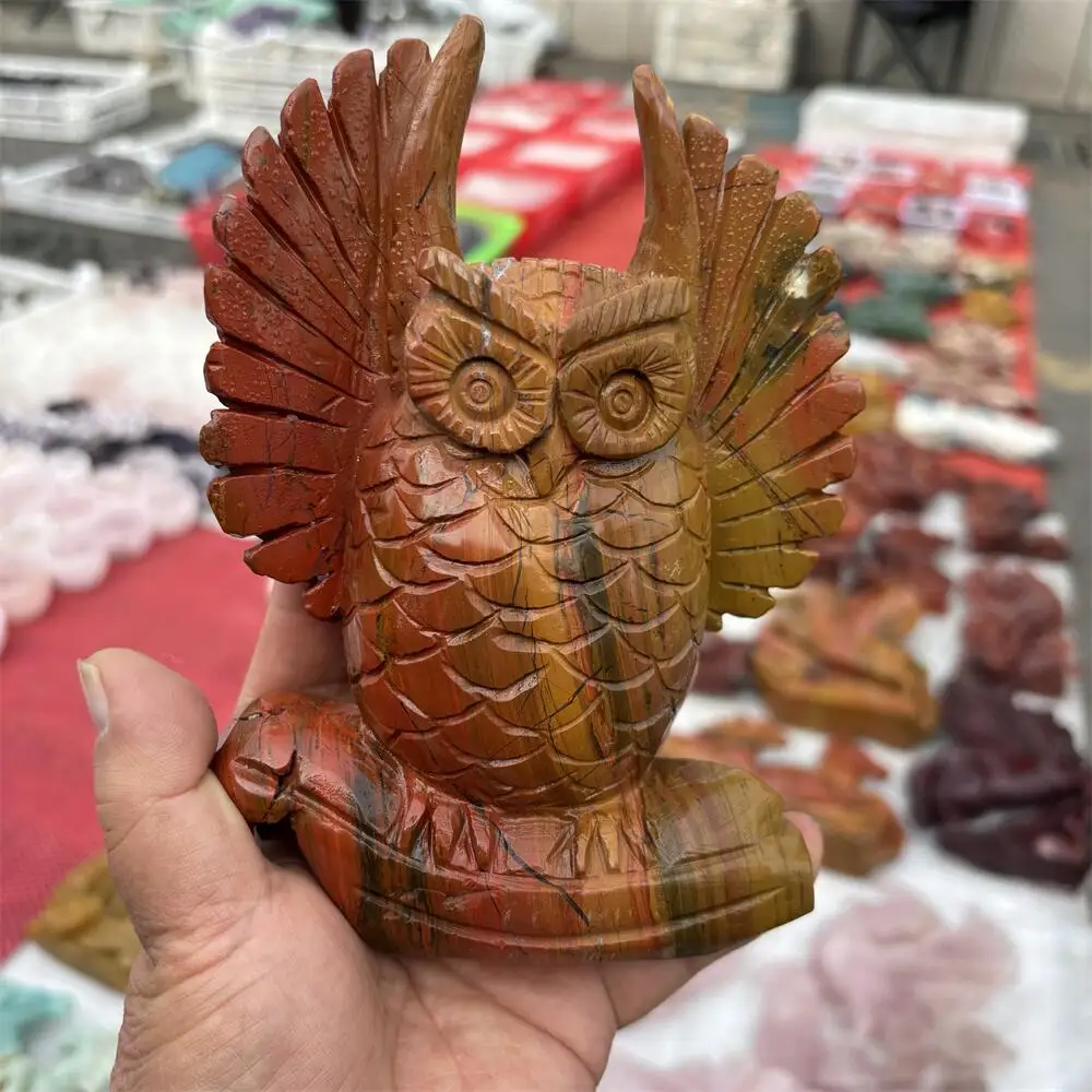 Natural Yellow Tiger Eye Stone Owl Carving Reiki Healing Fengshui Decorative Piece for Holiday Crafts And Gifts