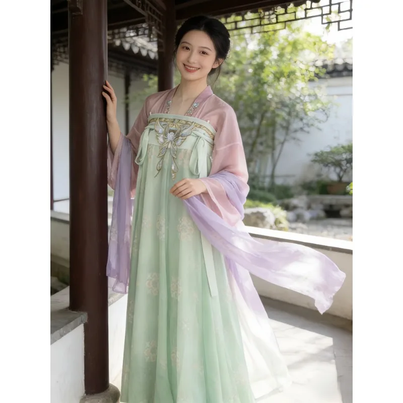 Chinese Style Tang Chest High Ruqun Petite Women Summer Hanfu Embroidered Flowy Daily Ancient Costume