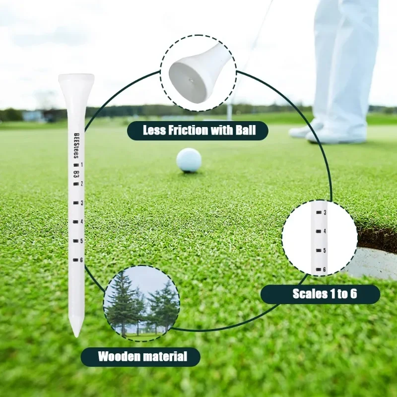 83mm Wooden Golf Tees with Depth Control Ring White Printed Long Driver Tees 3-1/4 Inch Pack of 100