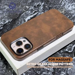 Luxury Crazy Horse Pu Leather For Magsafe Case For iPhone 16 Plus 15 14 13 12 Pro Max Magnetic Wireless Charge Shockproof Cover