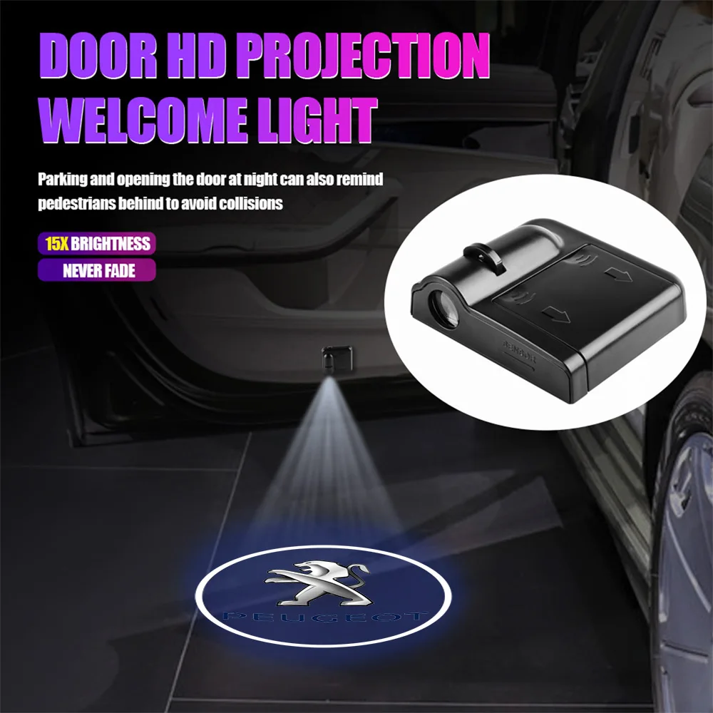 Car Door Badge Auto Laser Projector HD Wireless Welcome Light For PEUGEOT 107 206 3008 4008 2008 5008 207 208 301 307 308406 508