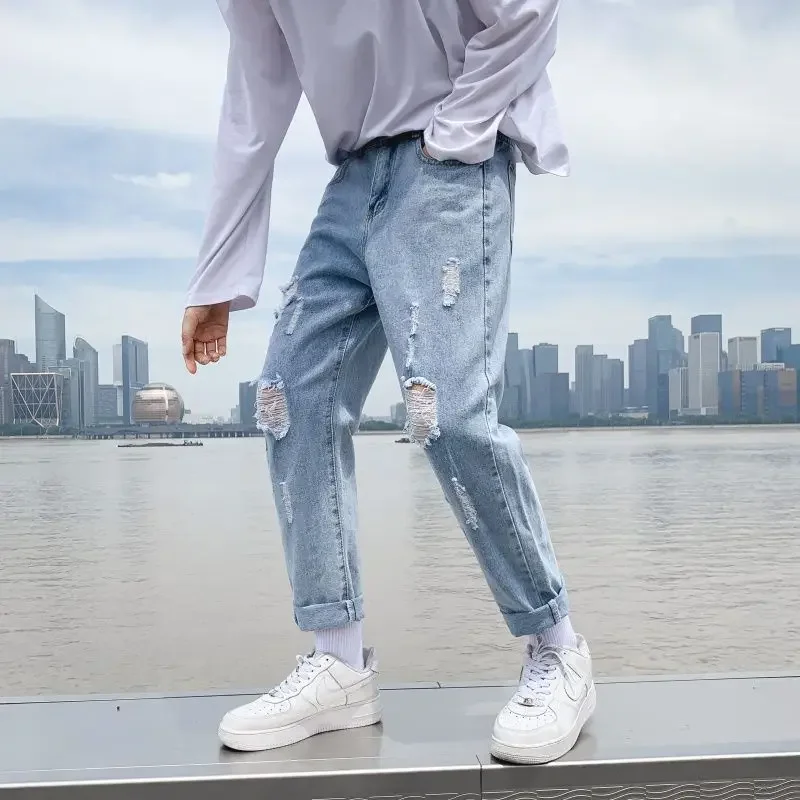 

Cropped Man Cowboy Pants Wide Leg Clothes Y2k 2000s Vintage Cotton Harajuku Kpop Grunge 90s Streetwear Goth Xs Jeans for Men