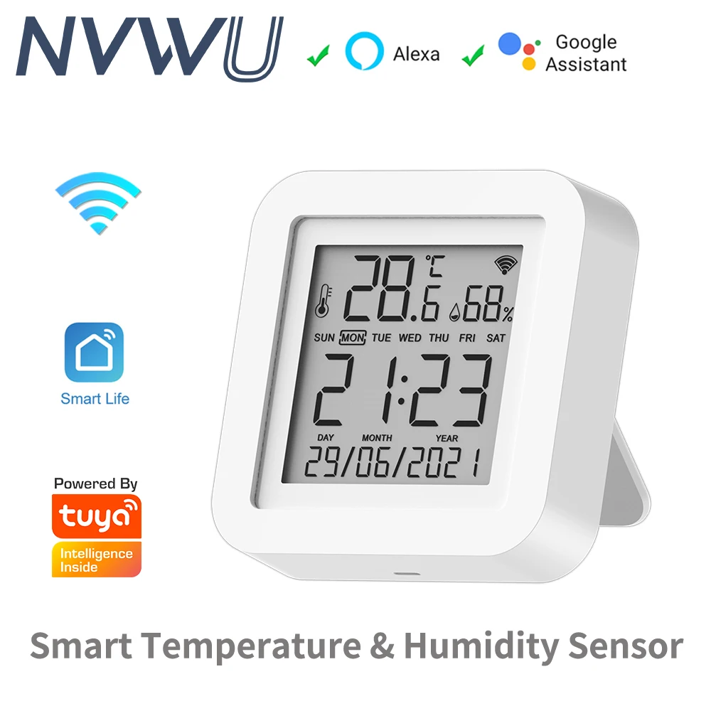 Tuya WIFI Temperature Humidity Sensor Indoor Hygrometer Thermometer Real Time Smart Life Alexa and Google Home Voice Control