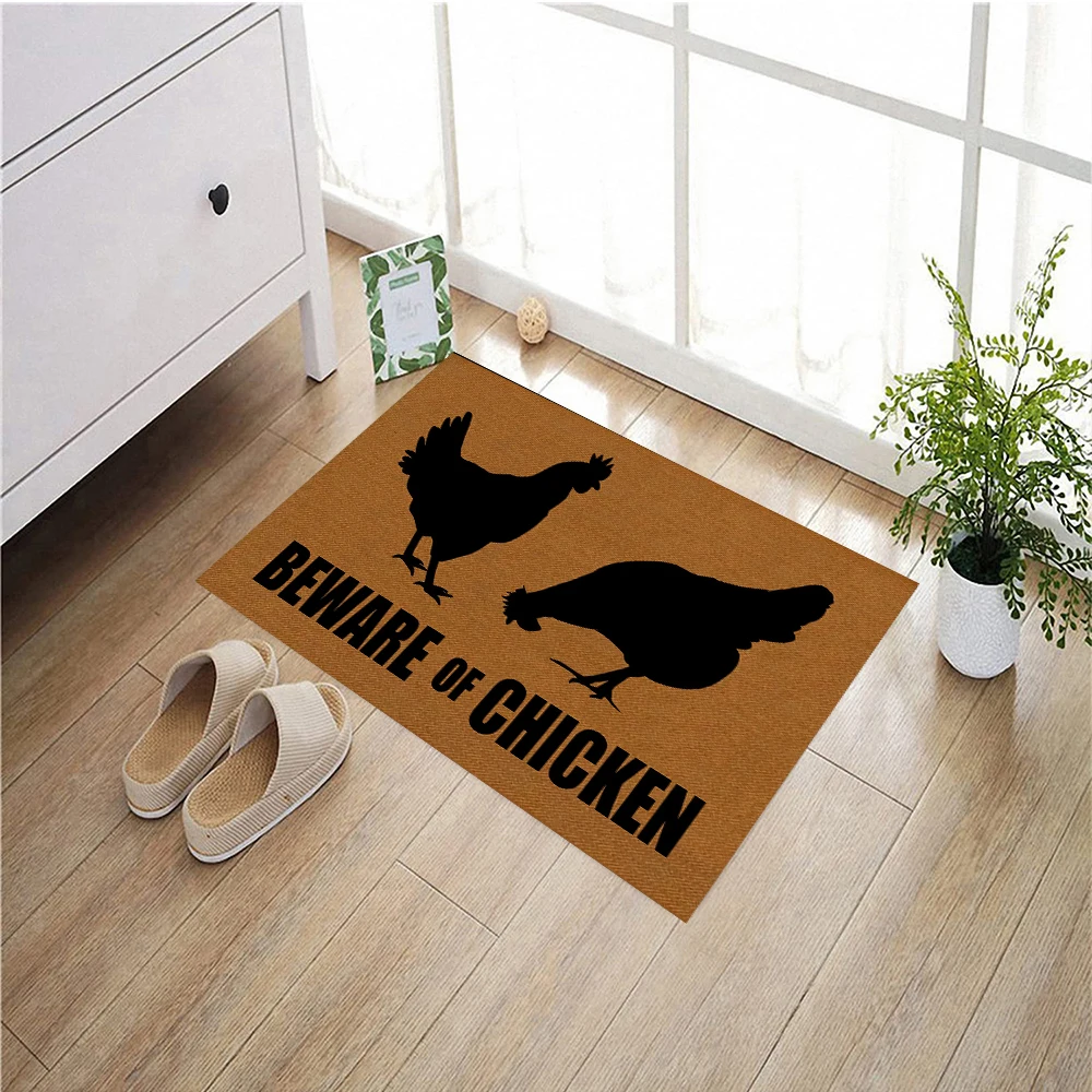 Beware of Chicken Funny Doormat Outdoor, Holiday Thanksgiving Mat, Home Decor, Floor Door Mat, Rubber Rug