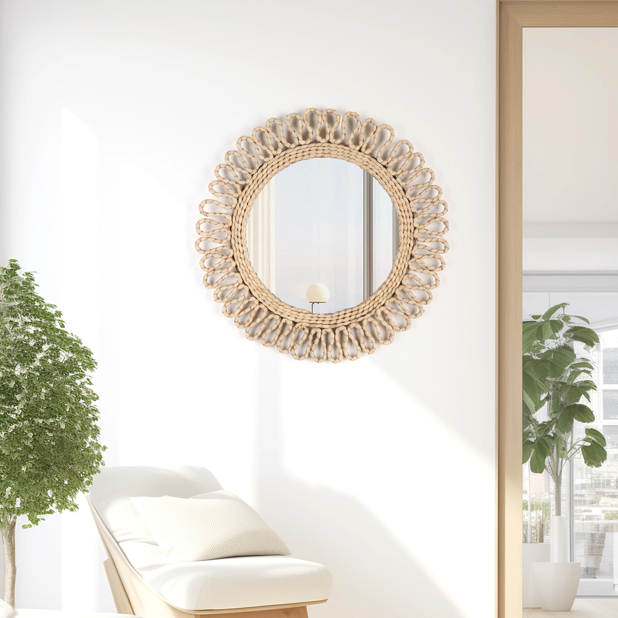

Bohemian circular wall woven decorative Mirror Homestay style wall hanging decoration hotel living room bedroom pendant