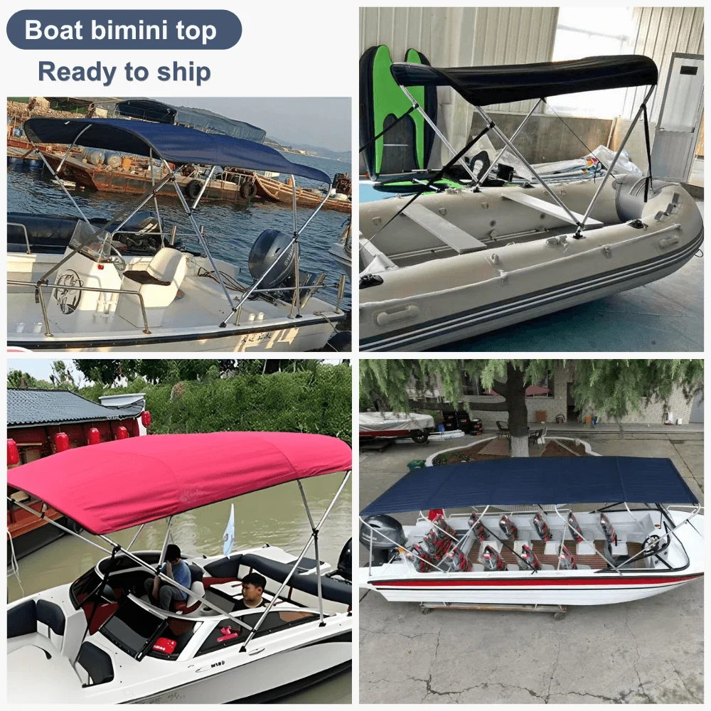 2 Bow Aluminum Rib Waterproof Sun Shade Canvas Boat Tent UV Protection Awning for Inflatable Air Raft Fishing Commercial Boats
