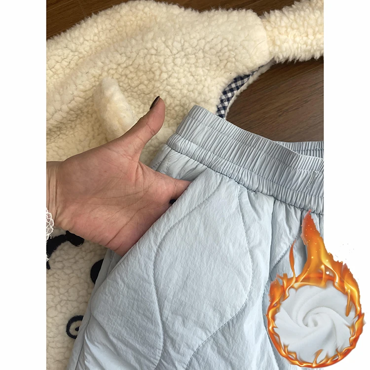 بنطلون شتوي متين مبطن من Thiened Fce عالي الخصر مرن مستقيم الساق سروال كاجوال دافئ Sle كوري