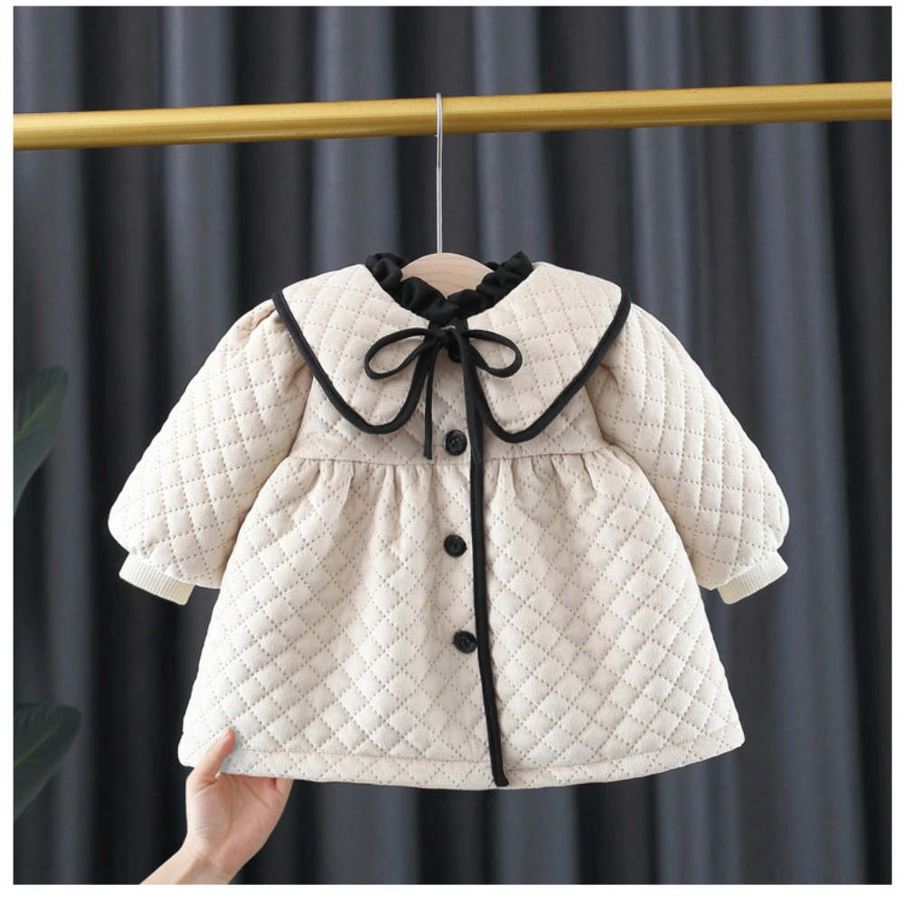 Girl Coats Winter Baby Children Clothing Girls Winter and Autumn Thickened Plaid Thick Coat Thin Cotton-padded Children Coat