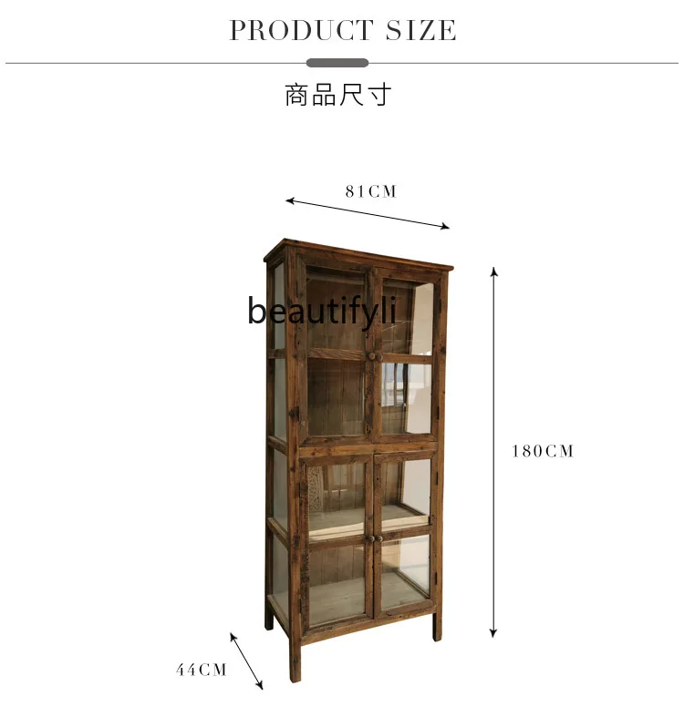 American retro solid wood glass door dining side cabinet display locker B & B decoration cabinet