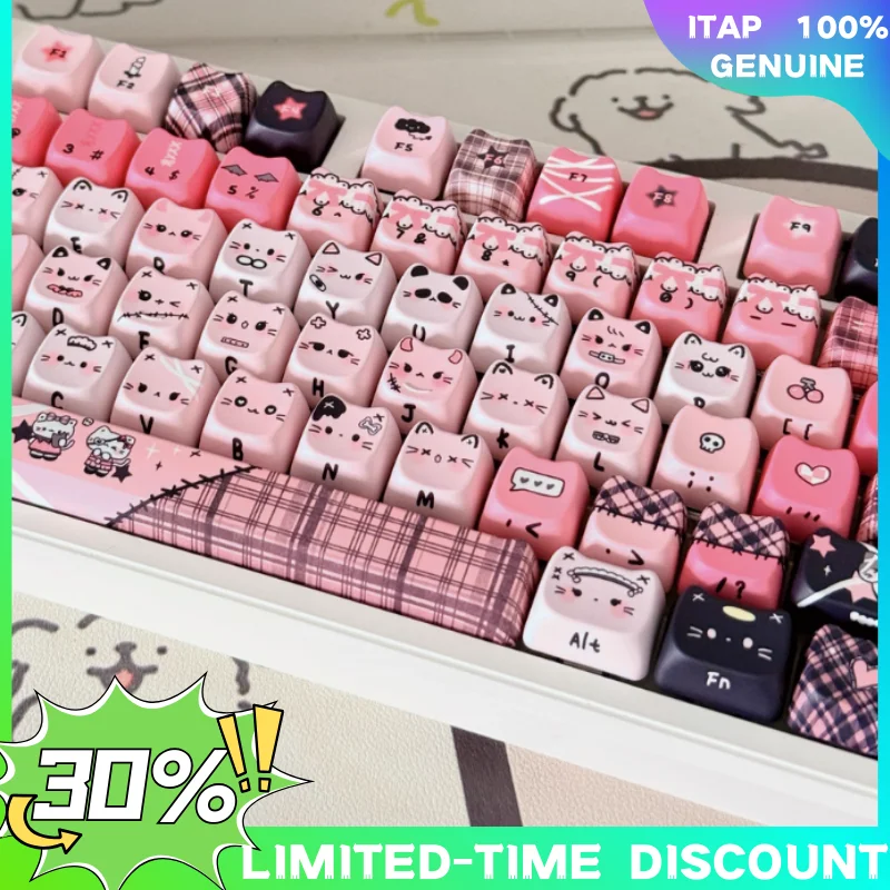 

Black Pink Cat Keycap Mao/Cherry Pbt Side Carving Cute Keycap 130Keys 7U Split Space Layout Black Pink Checkered Keycaps Gift