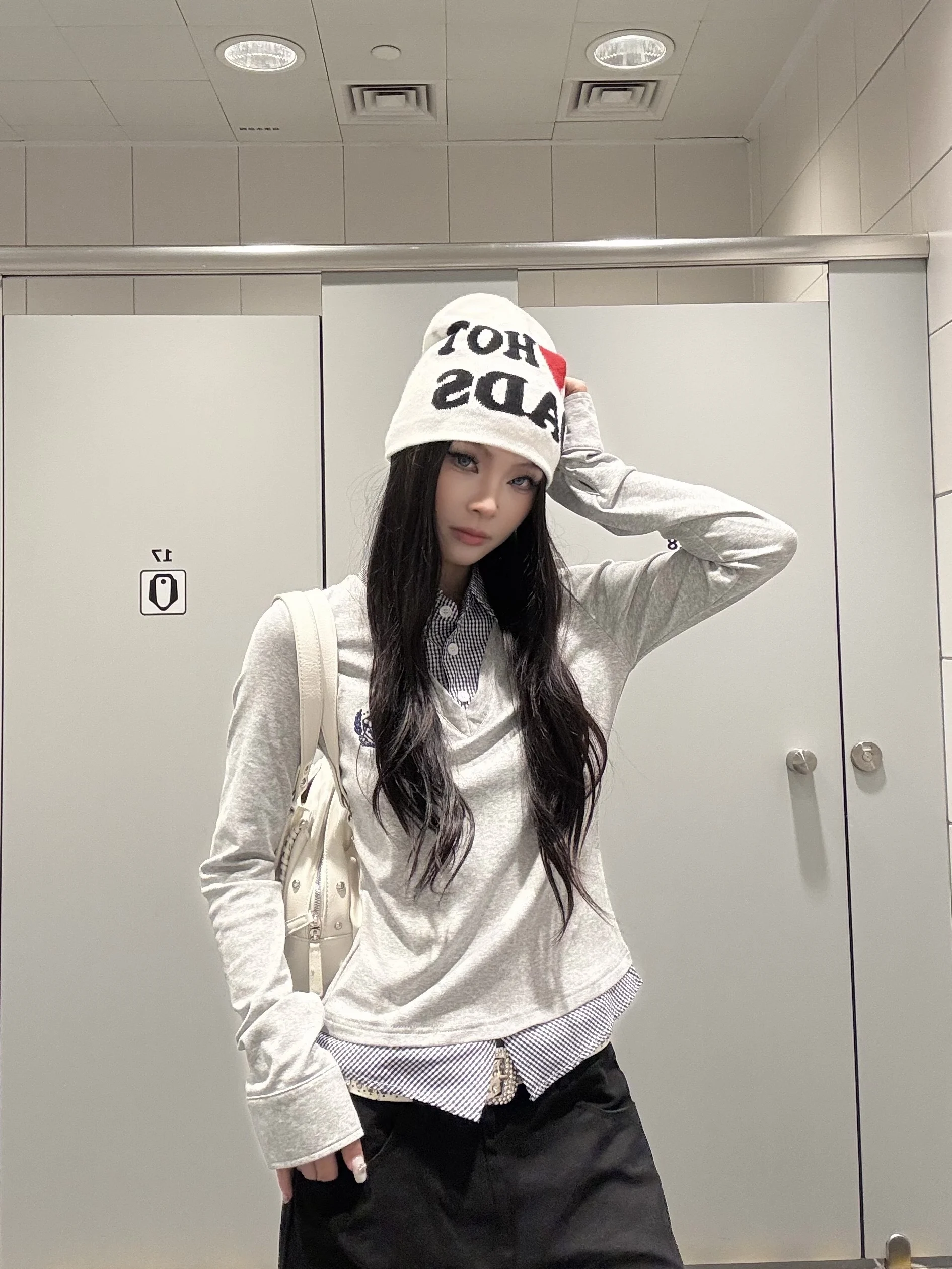 

Женский модный топ Slim Fit Long Sve irt Ele Sle Miu Series с американским ретро-дизайном на осень