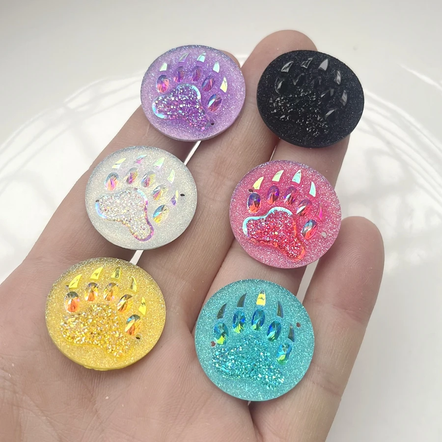 Super bright 25mm round mineral face bear claw pattern resin flat back sewing scrapbook DIY jewelry earrings set Rhinestone