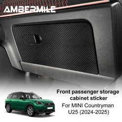 For Mini Cooper Countryman U25 2024 2025 Car Co-pilot Storage Box Panel Suede Carbon Texture PU Leather Interior Sticker 1piece