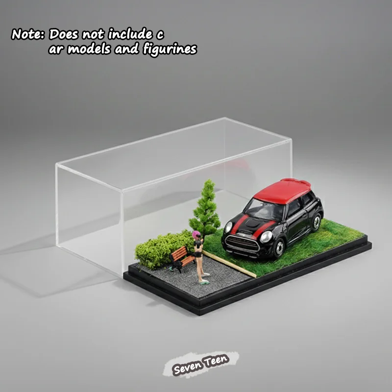 1:64 Scale Car Model Scene Display Box Trendy Diecast Ornament Four Season Grass Base Desktop Display Stand Collectible Gift