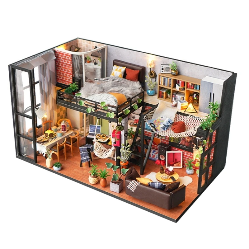 

DIY Miniature and Furniture Dollhouse Kits Mini 3D House with Dust Cover Craft Model with LED Room Decors Birthday Gift