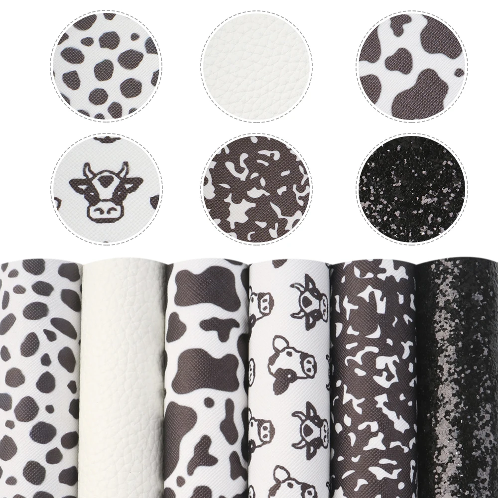 Leopard Cow Assorted Faux Synthetic Leather Sheet Fabric Set 20*33cm for Book Cover Bows DIY Handmade Material,1Yc22561