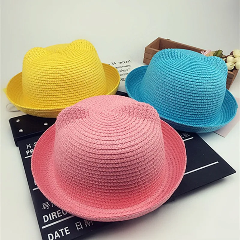 Sun Hat for Children Boys Outdoor Girls Sun Hat Ear Decoration Sun Hat Solid Kid Floppy Panama Hat