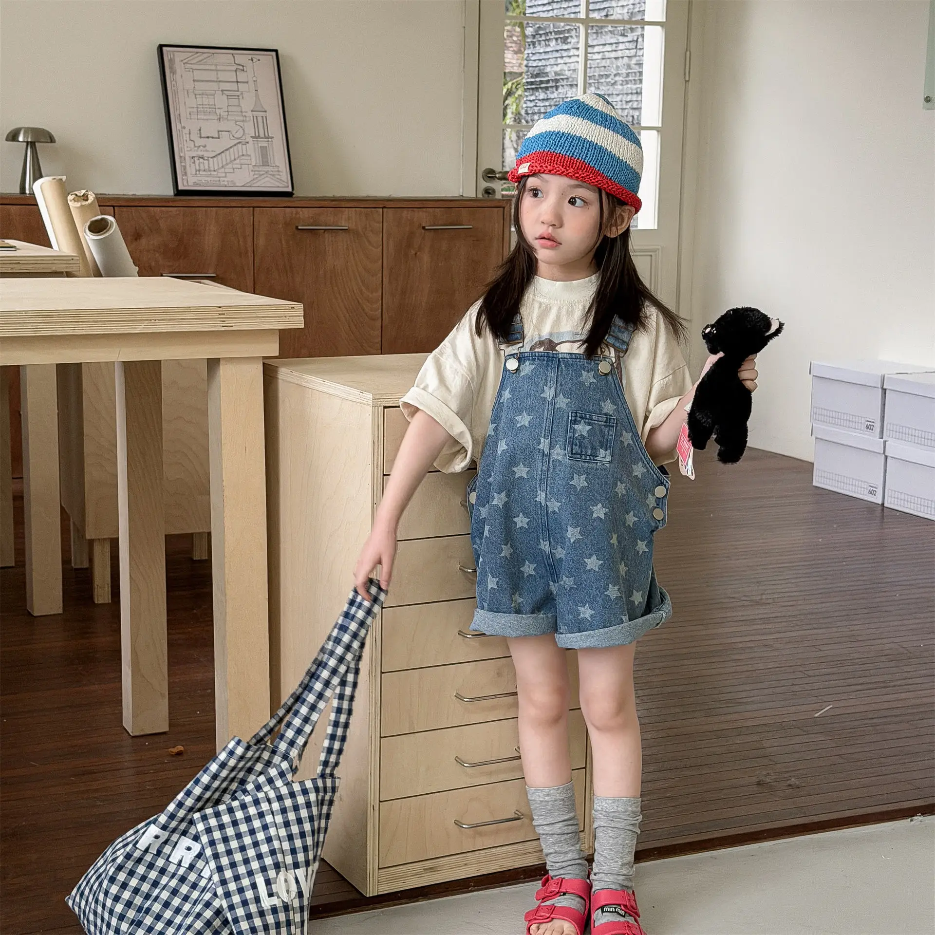 2026 New Summer Toddlers Kids Denim Jumpsuits Polka Dot Printed Children Shorts Baby Girls Suspenders Overalls  1-8Years view 5
