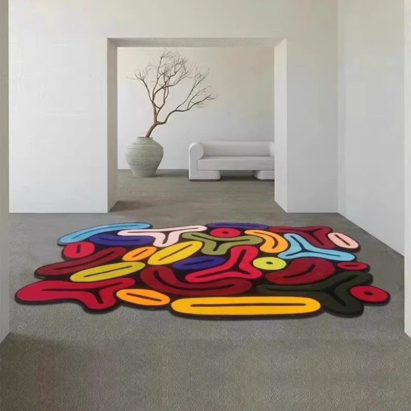 Fashionable Carpet Living Room Creative Art Color Relaxing Bedroom Bedside Carpet Floor Mat Decoration Interieur Salon Furniture