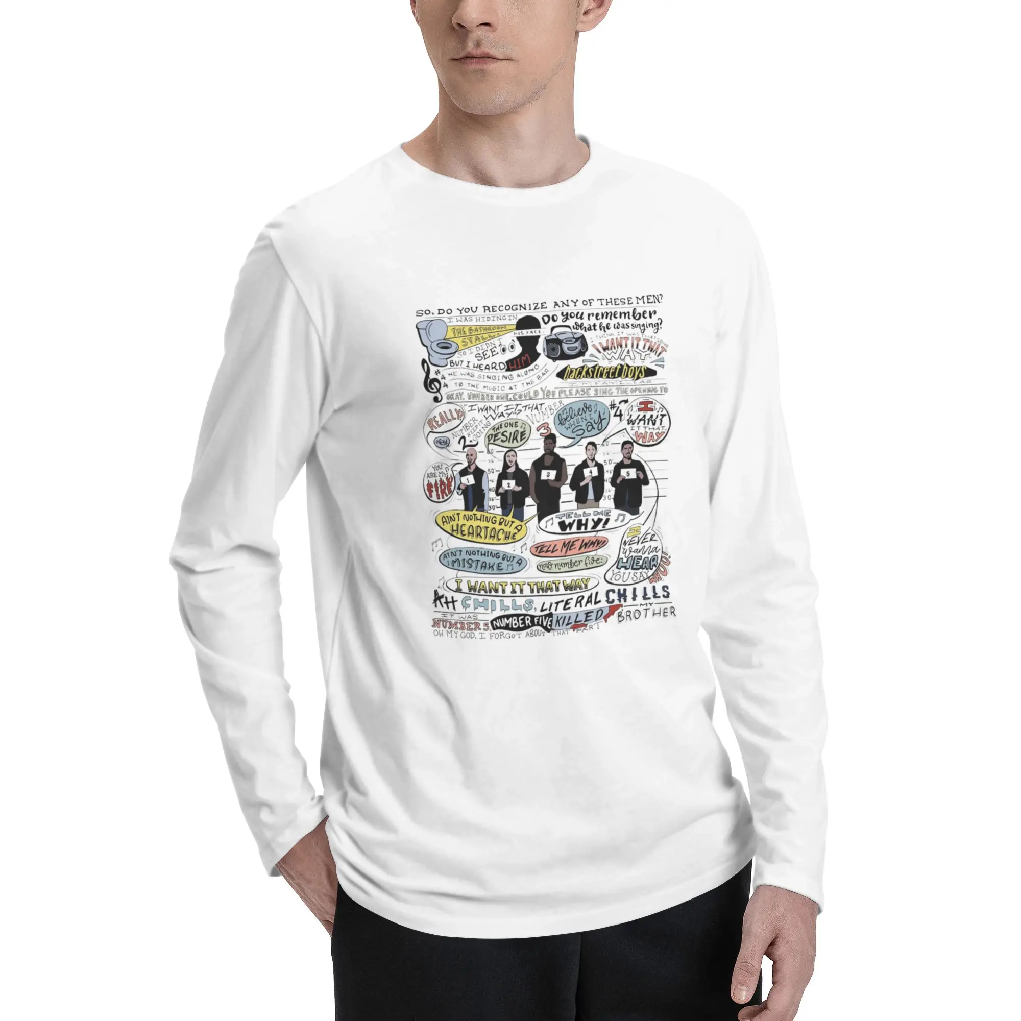 

I Want It That Way B99 Colorized Men's Long Sleeved T-shirt Casual Round Neck T shirts Spring and Autumn Men tops