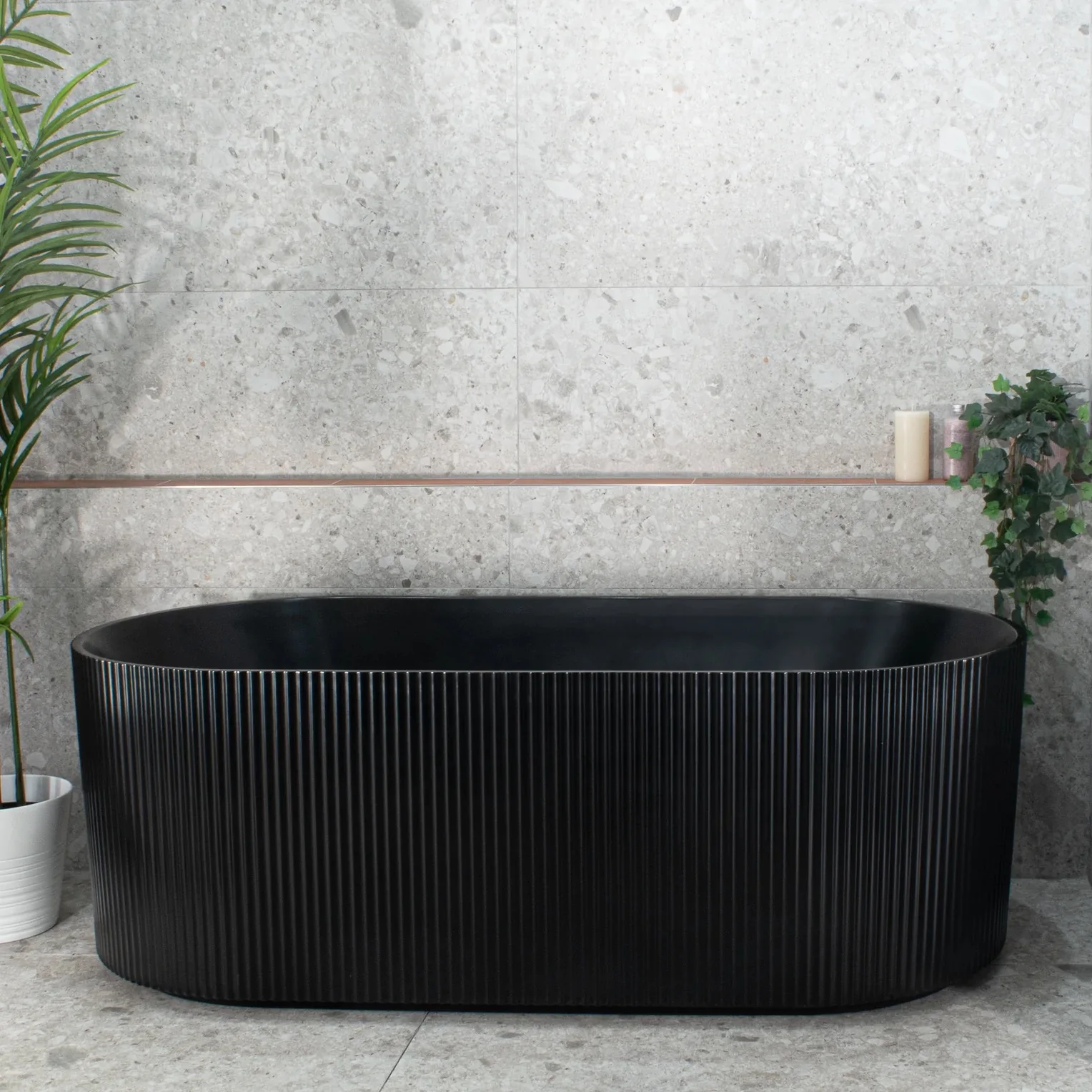 Contemporary groove Flute Black  Large Deep Soaking Freestanding Bathroom Standing Acrylic   Bath Tub for Adults