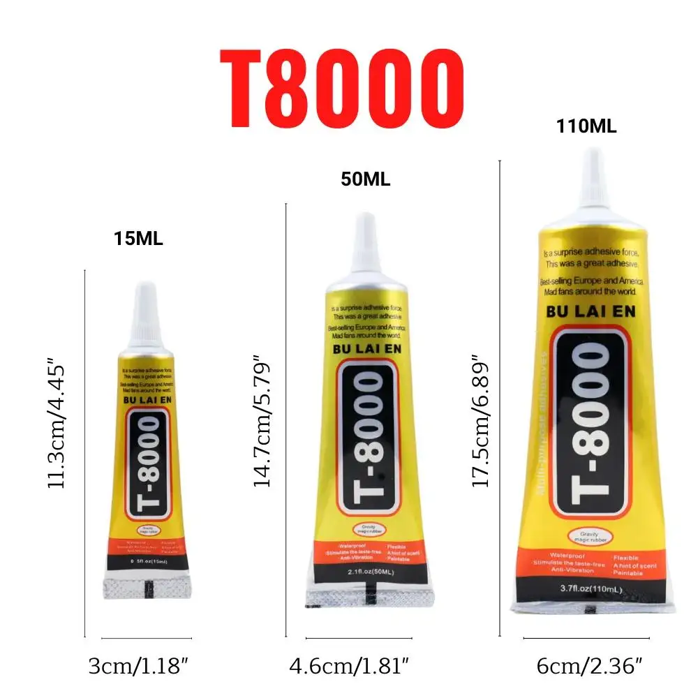 Pegamento suave antivibración para componentes electrónicos, adhesivo transparente para reparación de teléfonos de contacto con aplicador de precisión, T8000, 15/50/110 ML