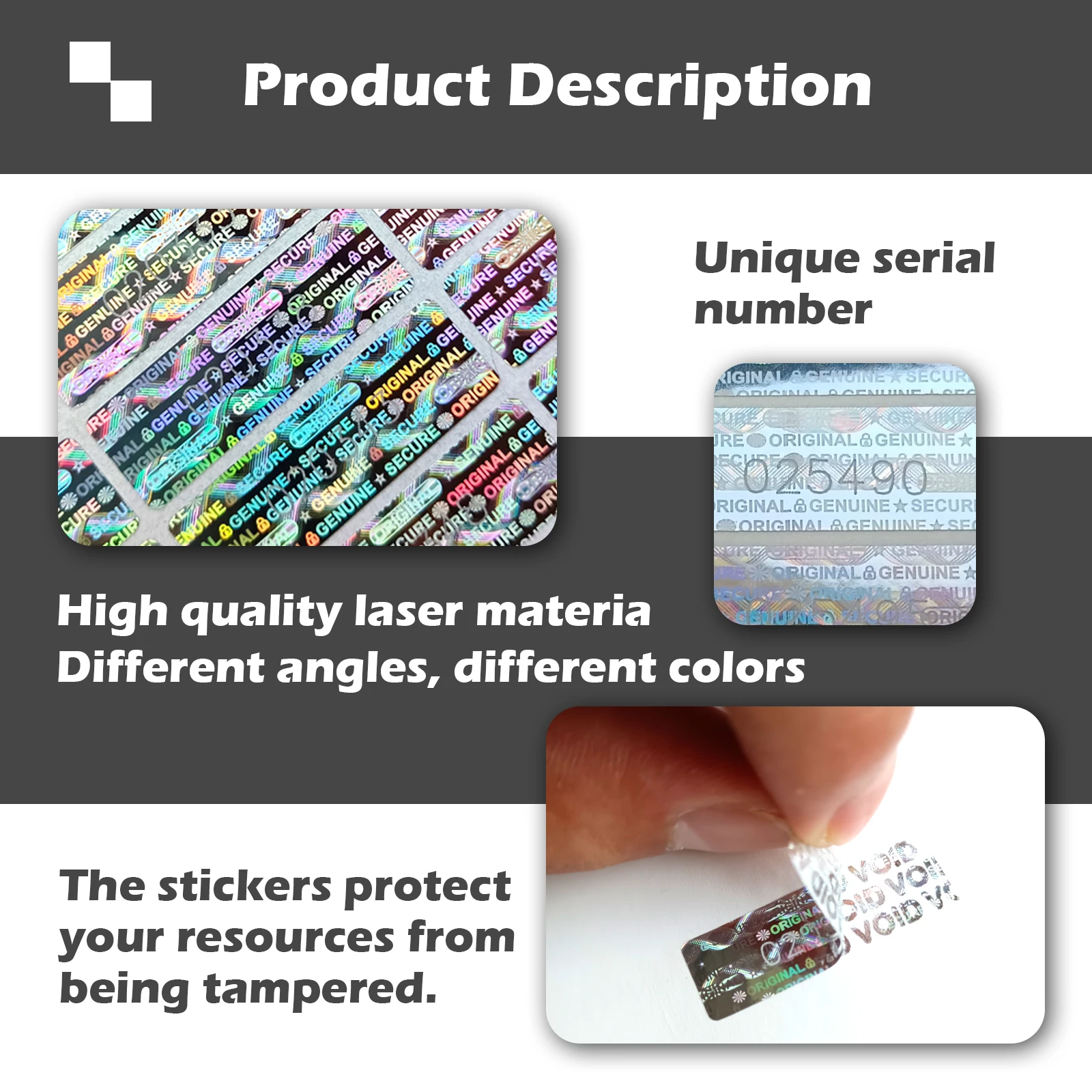 280/550pcs hologram security seal stickers laser tamper proof original Genuine labels warranty void holographic Custom sticker