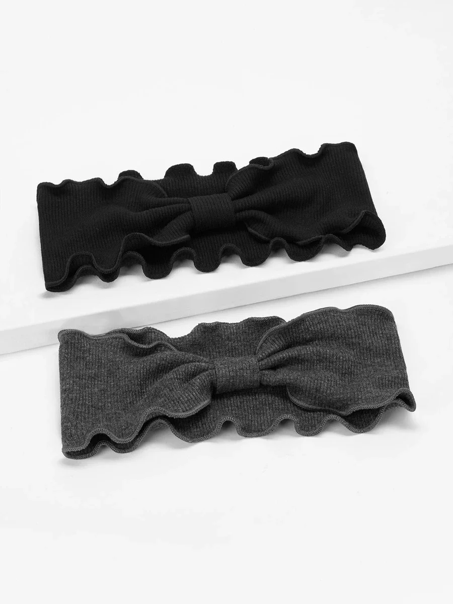 

2pcs Ruffled Bow Headband for Women Casual Hair Accessory Soft Polyester Hair Band
