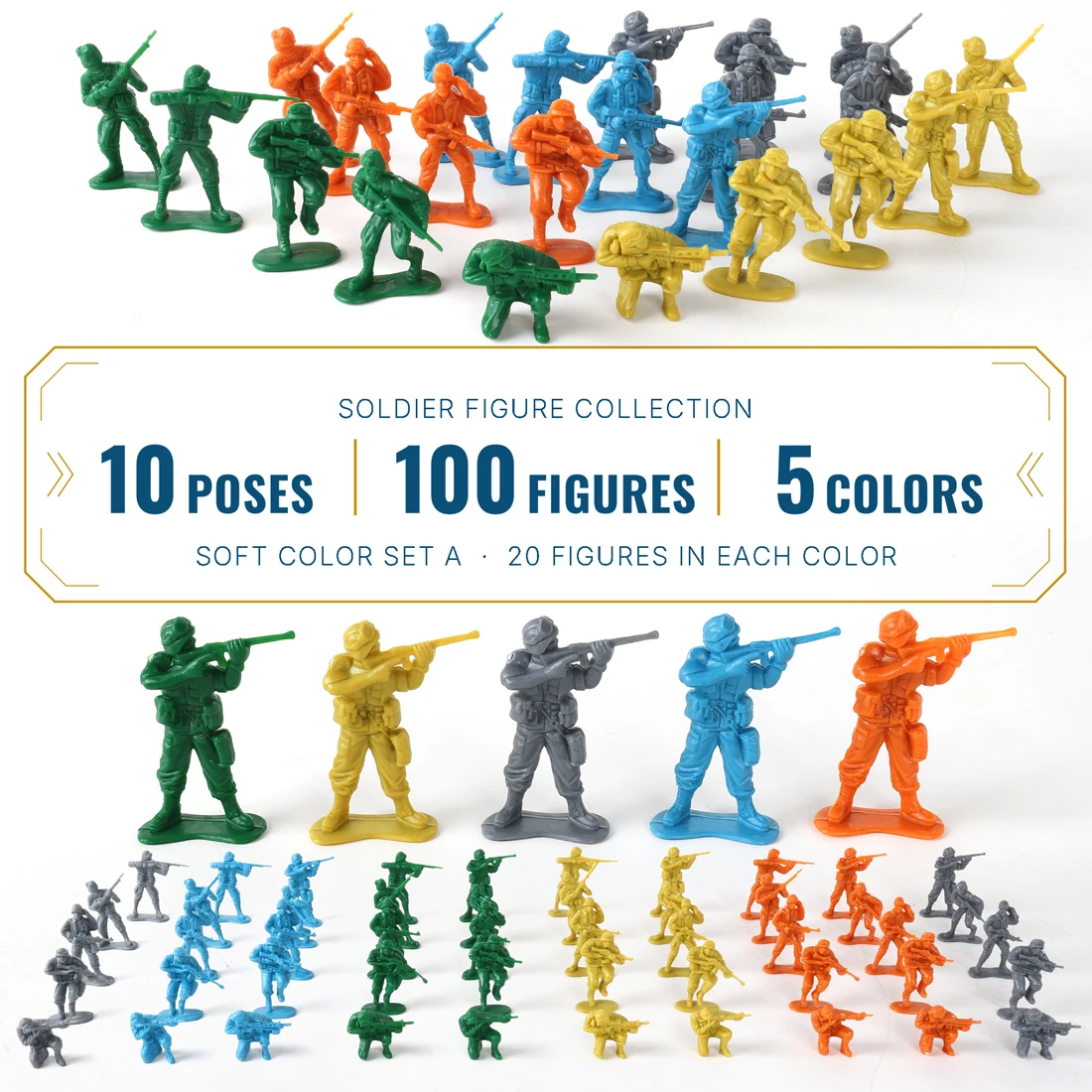 ViiKONDO 100-teiliges Armeesoldaten-Set, 10 verschiedene Posen, grün-braun, mehrfarbig, Plastik-Soldatenfiguren, modernes Militär-Tischspiel-Diorama