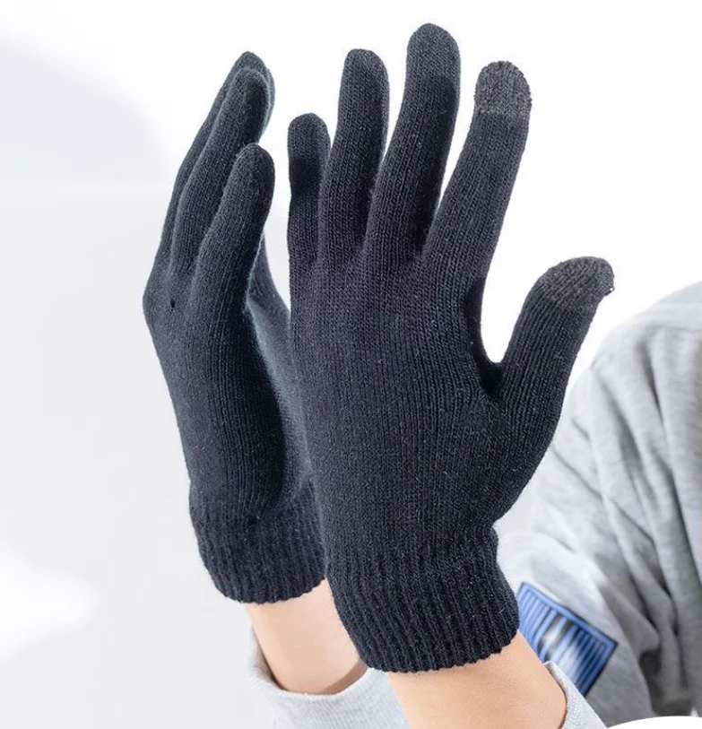 

2024 New Men's Warm Gloves Winter Touch Screen Plus Fleece Gloves Cold Warm Wool Knitted Gloves Outdoor Warmth Protection