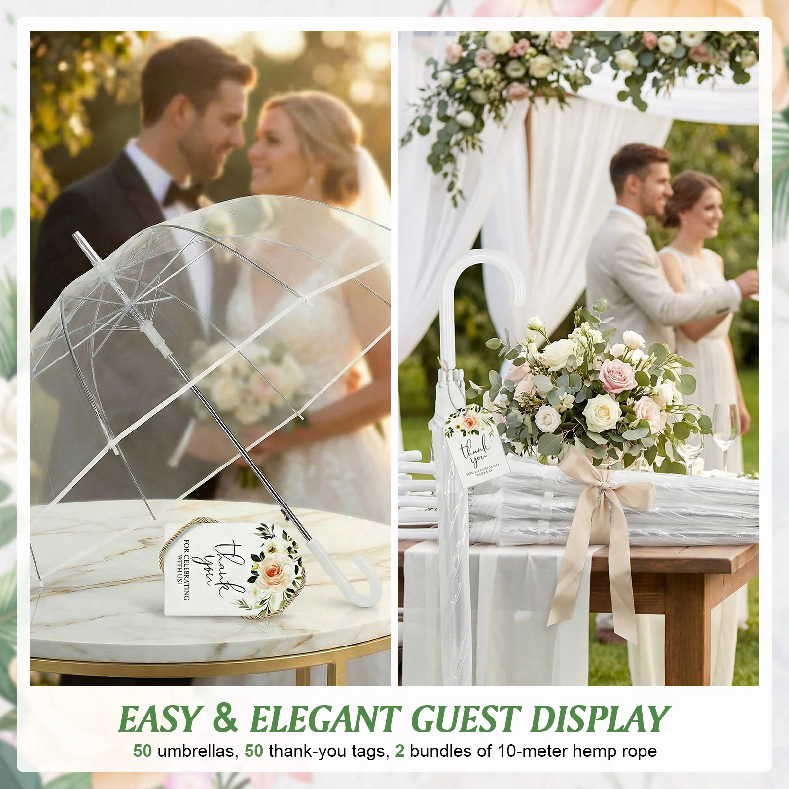 

Большие ветрозащитные прозрачные свадебные зонты 52 дюйма с классической ручкой-крюком, сувениры для гостей на свадьбу, подарки для невесты