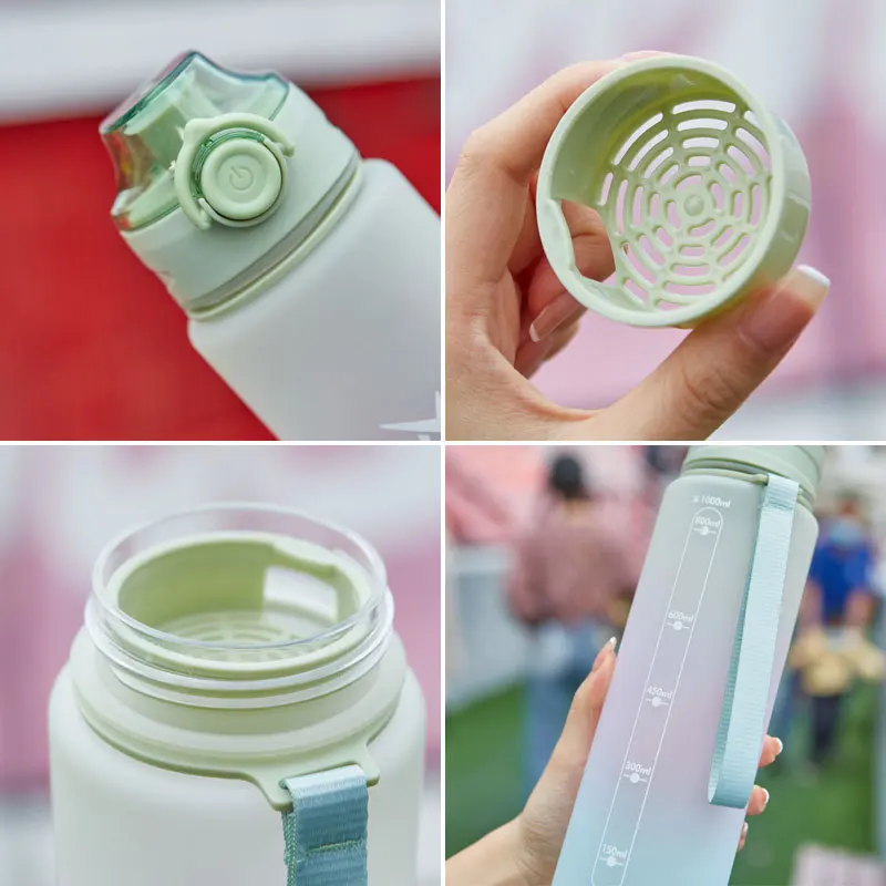 1L INS Water Bottle Cute Plastic Frosted Leak Proof Mug Fashion Portable Sport Fitness Cup Summer Outdoor Travel Drink Tumbler