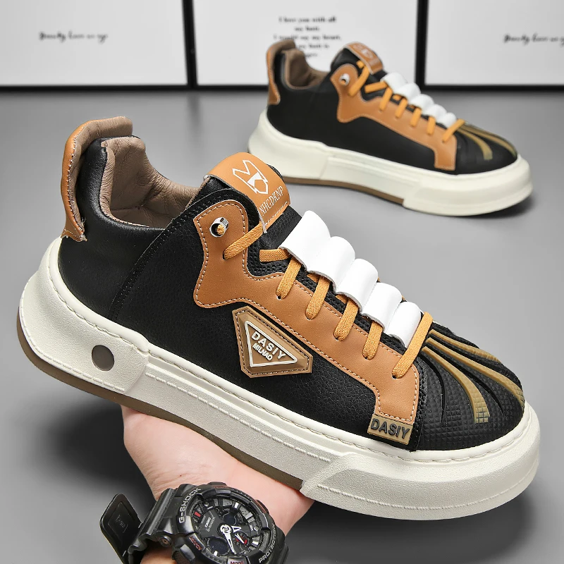 

Men Shoes Chunky Sneakers Thick Sole Sports Vulcanize Shoes Microfiber Leather Men's Casual Shoes Walking Shoes Dropshipping