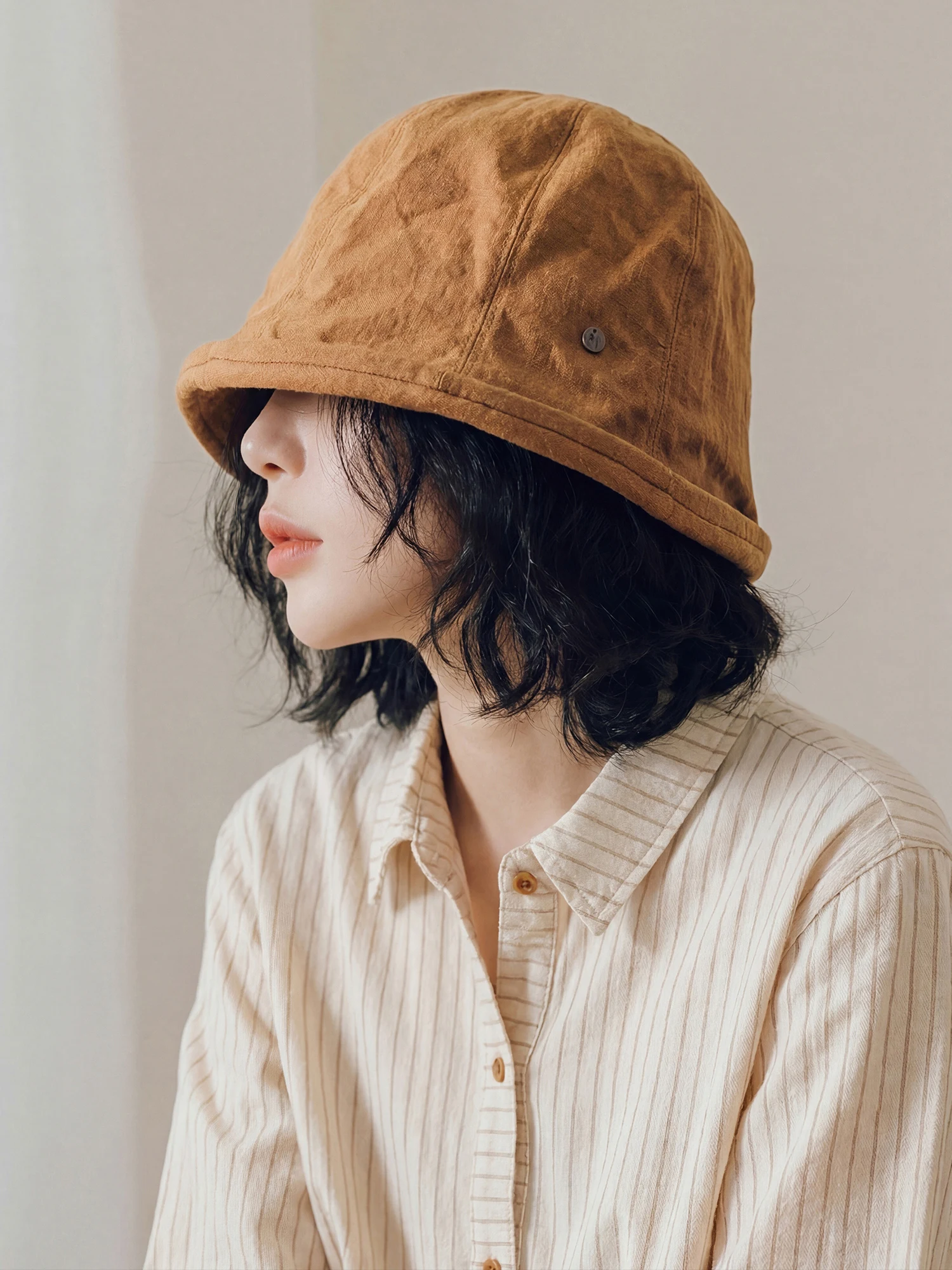 Sun Protection Linen Wide Brim Hat Women Casual Vintage Artistic 3D Cap Style Simple Fashionable Summer Bucket Hat