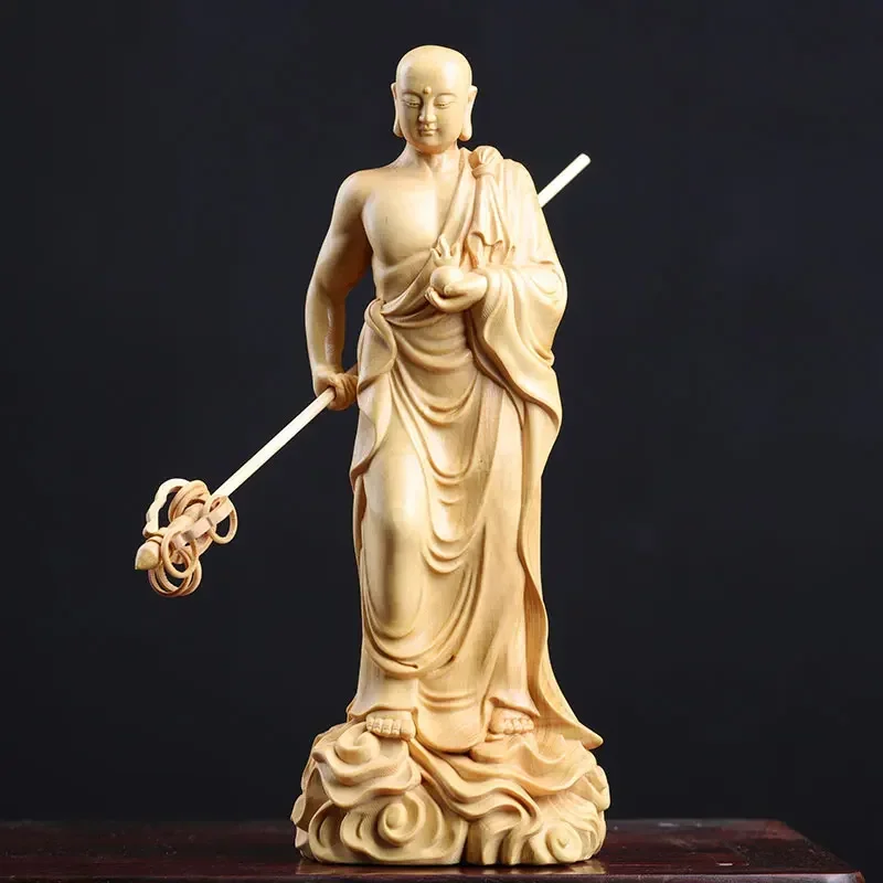 Boxwood Buddha Statue Ksitigarbha Dizang Wang Bodhisattva Sculpture Home Decor Crafts